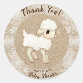 Redonda Burlap Little Lamb Baby Shower Gracias Pegatina