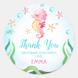 Redonda Caballo De Mar Bajo El Pegatina De Cumpleaños Del 