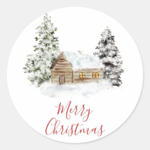 Redonda Cabina de Snowy ruidosa, Feliz Pegatina navideño