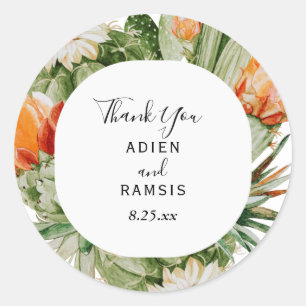 Redonda Cactus Boda del Desierto Floral Gracias Pegatina