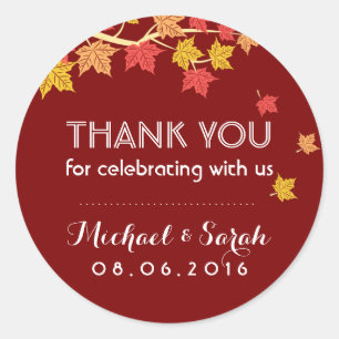 Redonda Cae Maple Leaves Rojas Otoño Gracias Pegatina