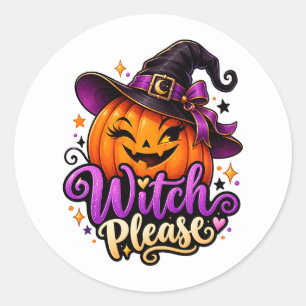 Redonda Calabaza de Bruja Sassy por Favor Pegatina de Hall