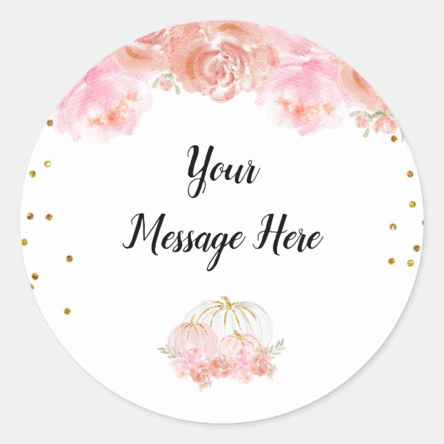 Redonda Calabaza Floral Gracias Pegatina (Anverso)