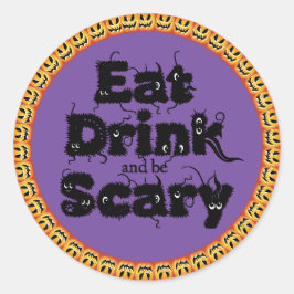 Redonda Calabaza Halloween Pegatina de 'comer, beber y dar