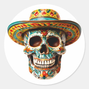 Redonda Calavera de Cinco de mayo con pegatina clásico red