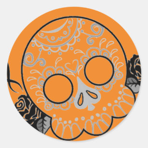 REDONDA CALAVERA DE HALLOWEEN PEGATINA