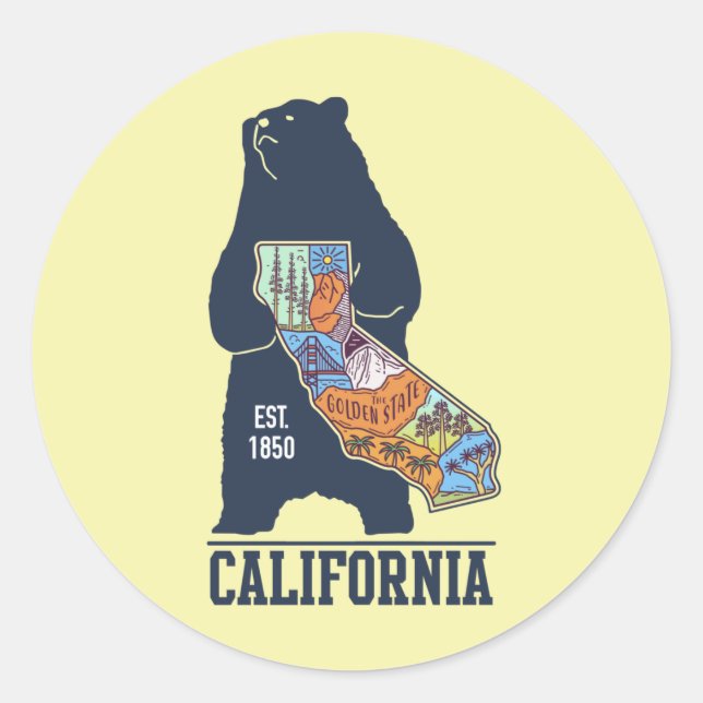 Redonda California Bear Golden State Pegatina rectangular (Anverso)