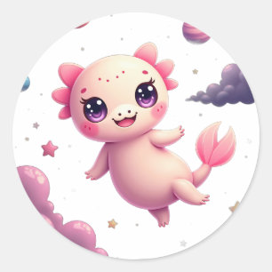 Redonda Camiseta de pegatina kawaii espacial de ajolote ga