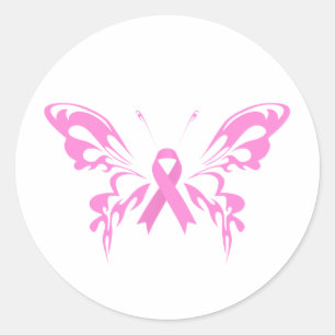 Redonda Cáncer de Mama de Mariposa Rosa Pegatina