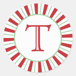 Redonda Candy Cane Stripe | Pegatina de monograma de vacac