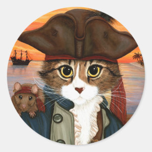Redonda Capitán Leo, gato del pirata y pegatina del arte