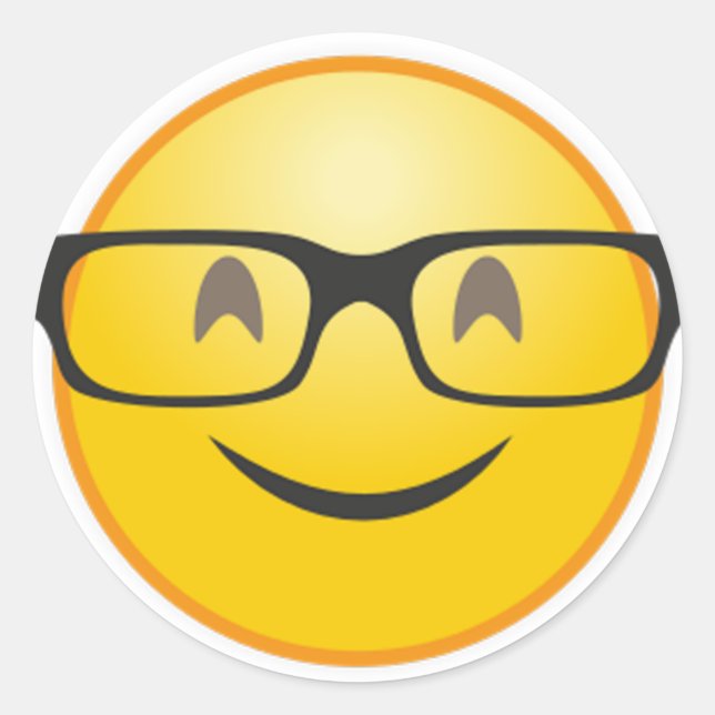 Redonda Cara sonriente con lentes nerd pegatina de emoji d (Anverso)