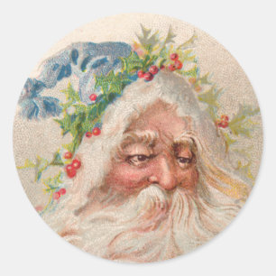 Redonda Cara vintage de Santa Claus con Pegatina Gorra azu