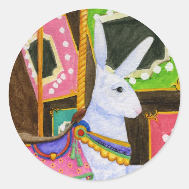 Redonda Carousel Bunny Pegatina (Anverso)
