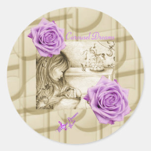 Redonda Carousel Dreams Vintage Purple Rosa Round Pegatina