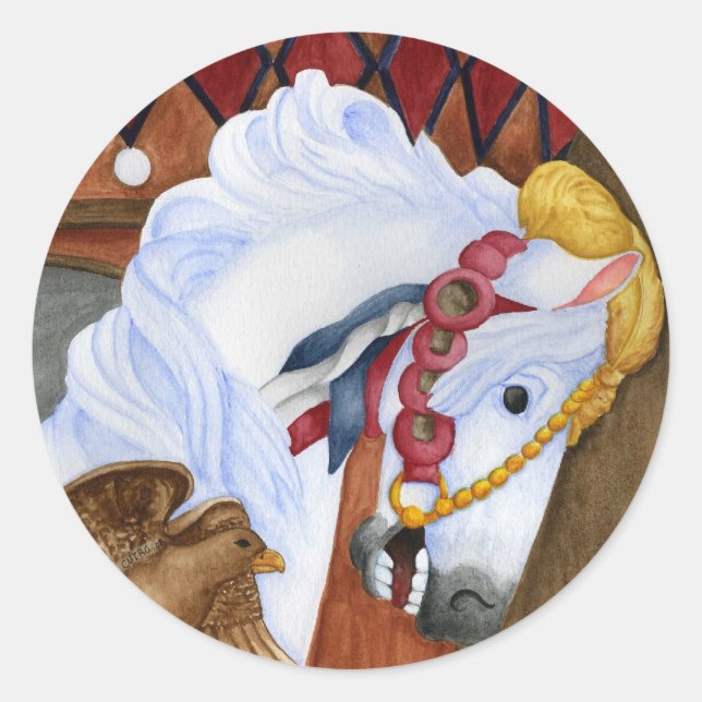 Redonda Carousel Horse Pegatina (Anverso)