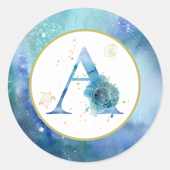 Redonda *~* CARTA A - Pegatina de sobres náuticos de playa (Anverso)