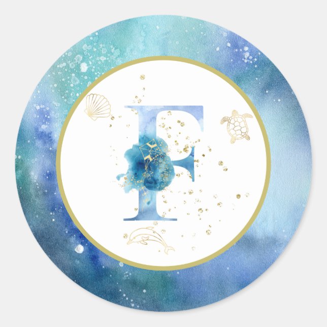 Redonda *~* CARTA F - Pegatina de sobres de playa náutica (Anverso)