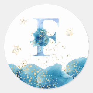 Redonda *~* CARTA F - Pegatina de sobres de Sea Ocean Beac