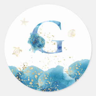 Redonda *~* CARTA G - Pegatina de sobres de Sea Ocean Beac