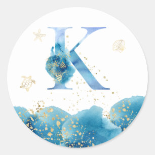 Redonda *~* CARTA K - Pegatina de sobres de Sea Ocean Beac