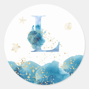 Redonda *~* CARTA L - Pegatina de sobres de Sea Ocean Beac
