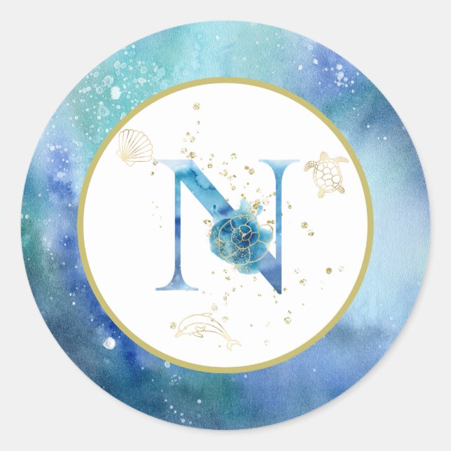 Redonda *~* CARTA N - Pegatina de sobres de playa náutica (Anverso)