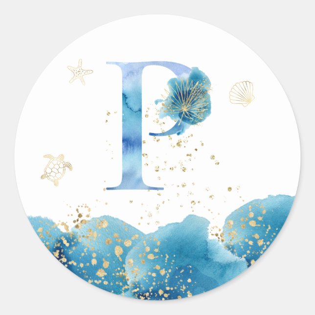 Redonda *~* CARTA P - Pegatina de sobres de Sea Ocean Beac (Anverso)