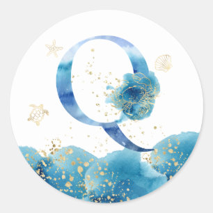 Redonda *~* CARTA Q - Pegatina de sobres de Sea Ocean Beac