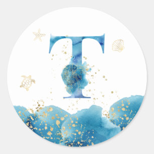 Redonda *~* CARTA T - Pegatina de sobres de Sea Ocean Beac