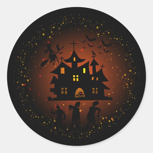 Redonda Casa embrujada con Pegatina Zombies (Anverso)