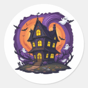 Redonda Casa embrujada espeluznante pegatina de Halloween