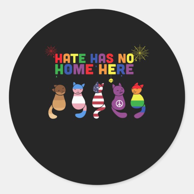 Redonda Cat Lgbt Hate No Tiene Hogar Aquí Pegatina (Anverso)