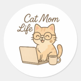 Redonda Cat Mom Life Pegatina