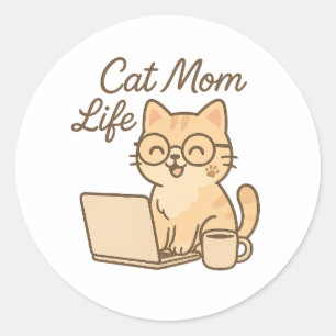 Redonda Cat Mom Life Pegatina