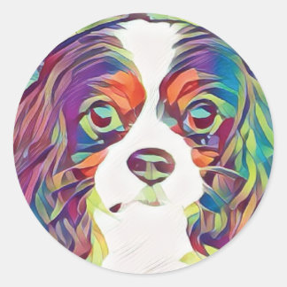 Redonda Cavalier King Charles Rainbow Art Pegatina