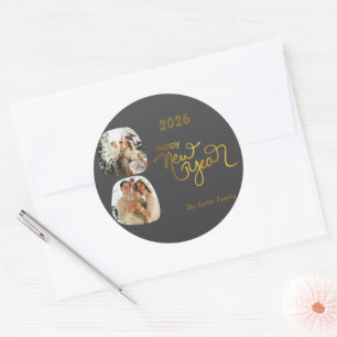 Redonda ¡Celebra 2026! Pegatina personalizada de Feliz Año