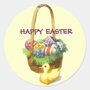 Redonda Cesta de Pascua con Pegatina Pato