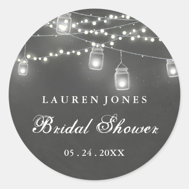 Redonda Chalkboard Mason Jar Bridal Shower Pegatina (Anverso)