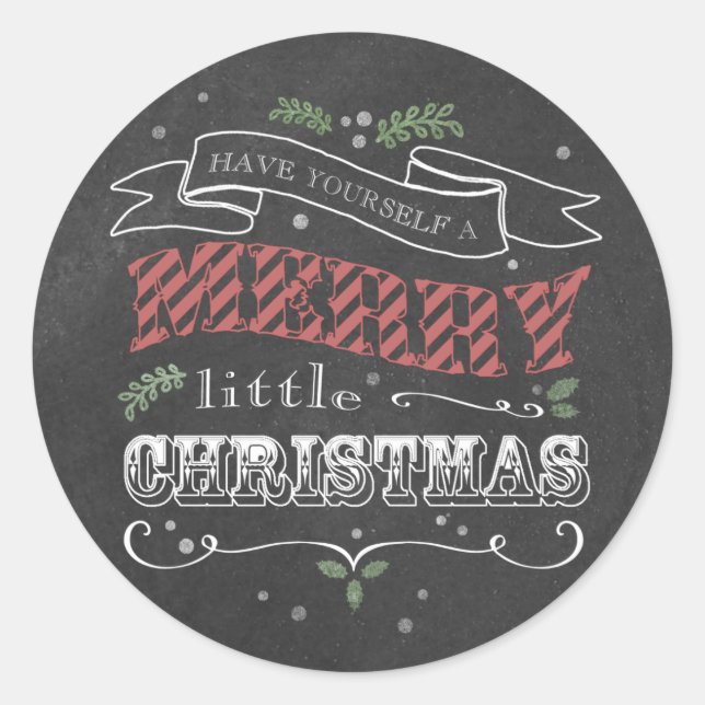 Redonda Chalkboard Merry Christmas Round Pegatina (Anverso)
