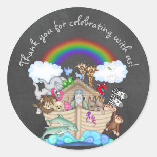 REDONDA CHALKBOARD PEGATINA DE NIÑOS ANIMALES DE NOAHS ARK
