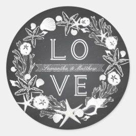 Redonda Chalkboard Seashells LOVE Pegatina
