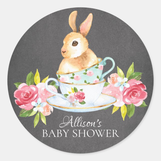 Redonda Chalkboard Sweet Bunny Baby Fiesta Pegatina (Anverso)