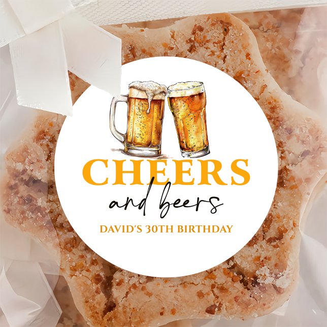 Redonda Cheers Beers Pegatina de la fiesta de cumpleaños p (Subido por el creador)