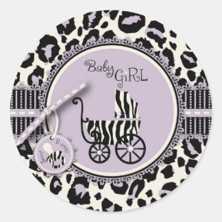 Redonda Cheetah Chica Pegatina Lilac
