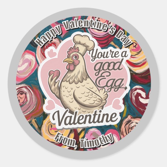 Redonda Chef Chicken Valentine Pegatina (Anverso)