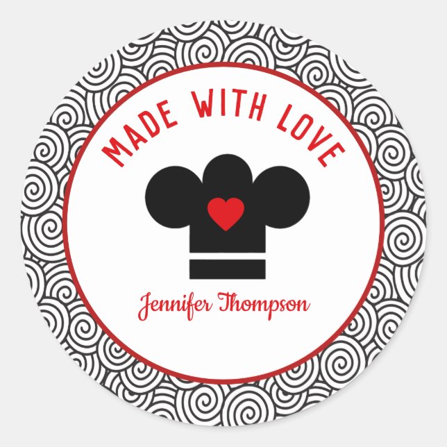 Redonda Chef Gorra hecho con amor Pegatina (Anverso)