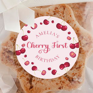 Redonda Cherry rosa de la Coqueta Roja en Pegatina de cump