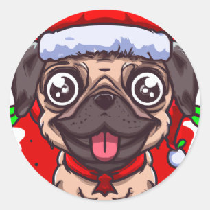 Redonda Chibi Kawaii Navidades de Perro Pug Pegatina del c