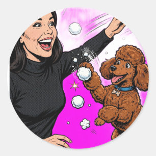 Redonda Chica Acogedora o Pegatina de Caniche – Mejores Am